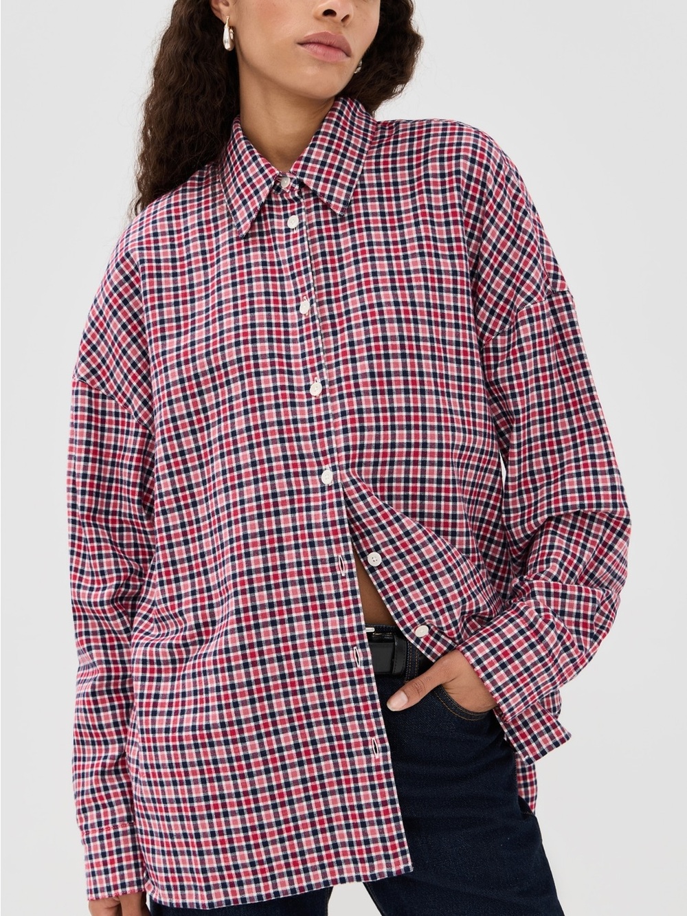 Flannel Menswear Shirting Oversized Shirt, L